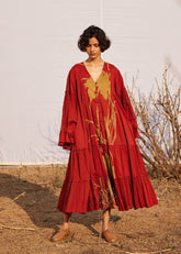 A Model Wearing Red Cotton Mul Mahogany curated by Only Ethikal